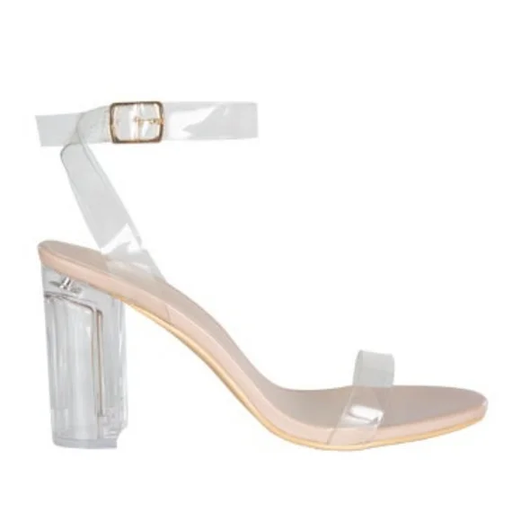 SOLD - Wildfire Regina Clear Block Heels Nude Sz 8/39 - Picture 3 of 9